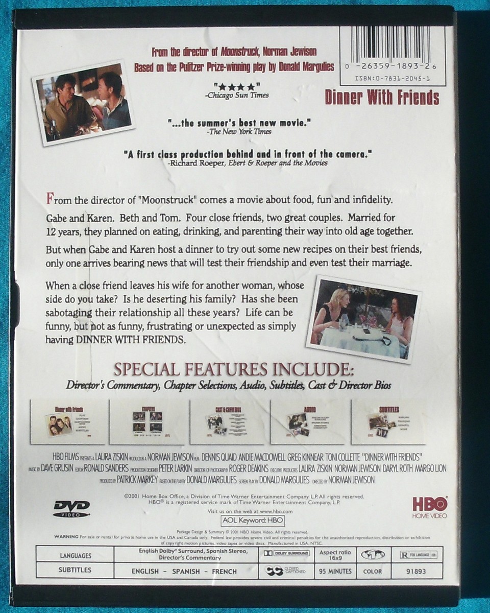 DINNER WITH FRIENDS DVD Dennis Quaid, Andie MacDowell,Greg Kinnear