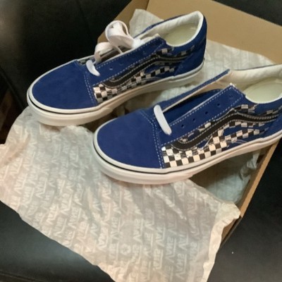 VANS Old Skool Boys Blue Black White Checkered Sneakers US Size 3