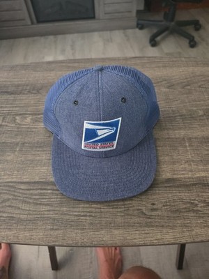 Vintage USPS Post Service Blue Mesh USA Made Trucker Snapback Hat Size L