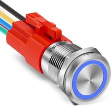16mm Latching 12V Push Button On Off Switch Waterproof Stainless Stel LED