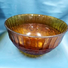Vintage Replacement Amber Glass Punch Bowl Sandwich Pattern Indiana Glass 13" 