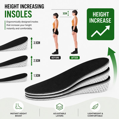 Höhenerhöhung Einlegesohlen Herren Damen unsichtbar Fersenlift höhere Schuheinlagen 1-3 CM