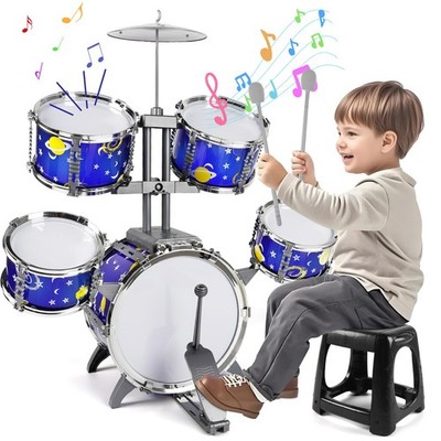 M SANMERSEN Upgraded Kids Jazz Drum Set Toddler Toy Drum Set with Stool, Plastic
