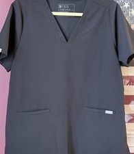 Figs Technical Collection Scrub Top Women L Black Short Sleeve V Neck Medical