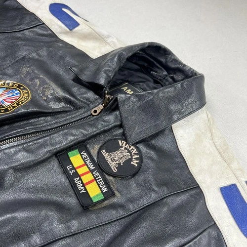 VTG Vietnam Veteran Leather Jacket Mens 4XL USA Flag MACV-SOG Patch American Top image 13