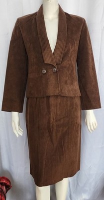 Vintage Gino Rossi Retro Ultra Suede Brown 2-piece Suit Set Blazer Skirt Size 4 