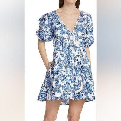 Xirena Nissa Santorini Cutout Mini Dress M Blue NWT