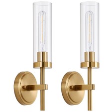 Hardwired Gold Wall Sconces Set of 2, Modern Bathroom Sconces Wall Lighting V...
