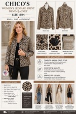 Chico s Leopard Print Denim Jacket Women s Size 12/14 Button Front Cotton