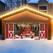 Garage Door Christmas Decorations 7x16ft, Merry Christmas Garage Door Cover W...