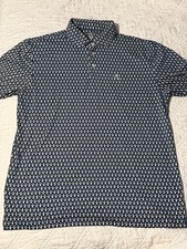 Rhoback Men's XL Blue Beer Bottle Lime Print Performance Golf Polo Shirt Stretch