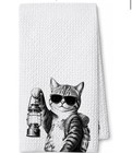 Funny Cat Kitchen Towels Camping Kitty Waffle Weave Microfiber Hand Towel — photo 1