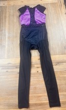 Weissman Adult Medium Dance Unitard Purple Sequin Mesh Legs Performance Costume