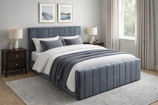 Upholstered Panel Line Bed in plush Velvet - ALL SIZES - HIGH QUALITY