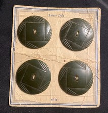 4 Green Carved Bakelite Buttons on Original Card Vintage 1 1/2" Across #66