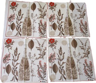 Vera Neumann Napkins Infused Herbs & Oil Bottle Set of 4 Unused Vintage