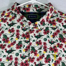 William Murray Men's Shirt XL White Golf Polo Performance Stretch Floral Birds