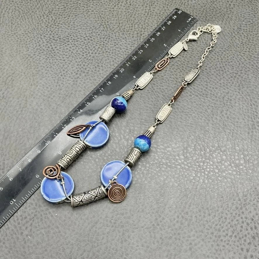 Chico's заявление ожерелье женщин синий диск бисер смешанный металл регулируемый богемное - Изображение 3 из 4