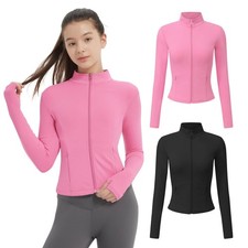 Girls Athletic Jacket Lightweight Zip Up Cropped Active Horse Riding Yoga Sho...