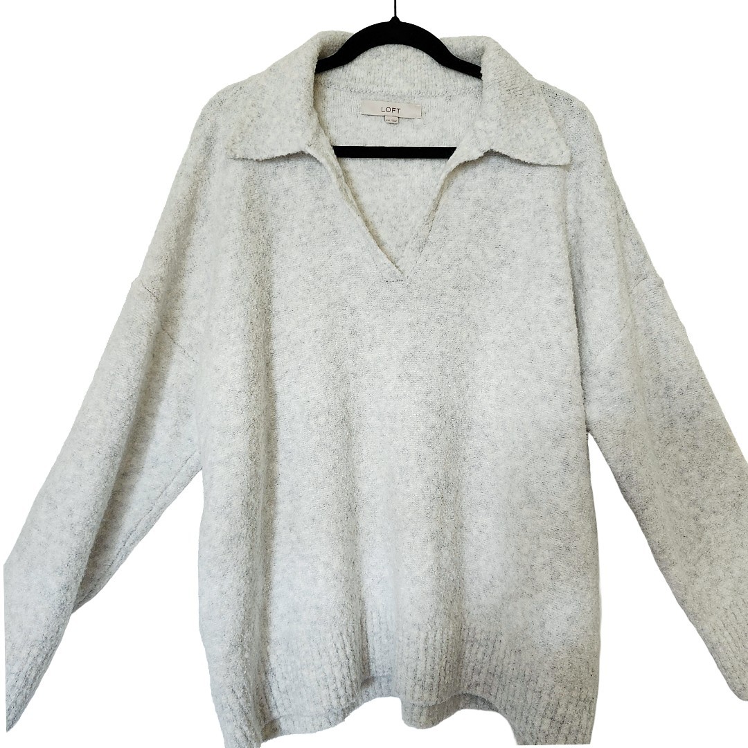 Loft Gray Wool Blend Collared Split Neck Pullover… - image 1