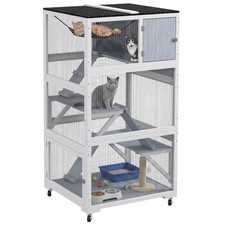 Catio, Outdoor Cat Enclosure House on Wheels with Hammock, Gray