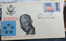 Dwight  Eisenhower and the First day Cover of his own stamp issued by Uruguay