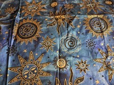17 X 45 Indian Batik Fabric Odyssey Metallic Sun Zodiac Blue Textile Creations