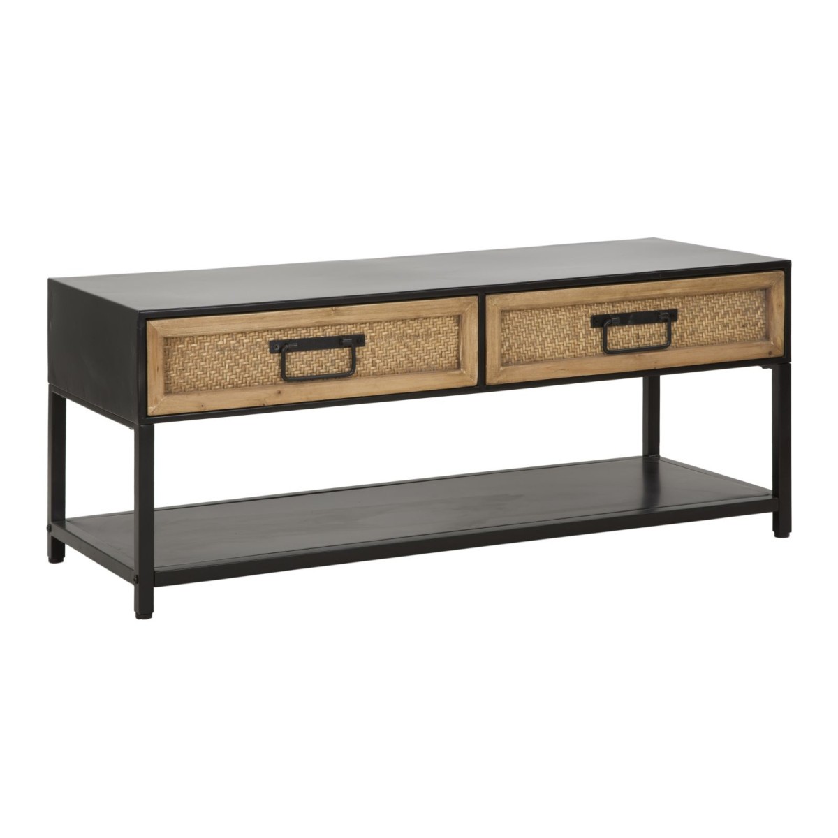 Meuble TV Hanoï 95cm naturel et noir avec 2 tiroirs de rangement