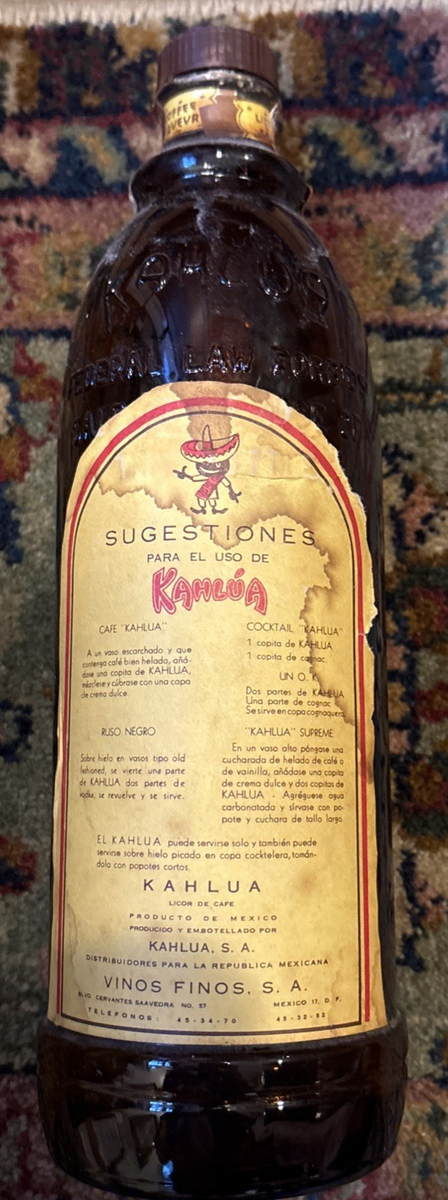 VINTAGE KAHLUA Liqueur Brown Glass MEXICO 4/5 QT - EMPTY 1960s