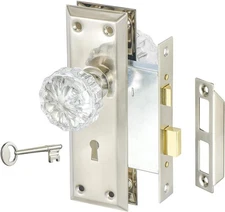 Mortise Lock Set Interior Door Antique Door Knobs with Lock Key Crystal Glass