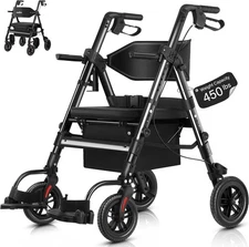 2025 StrollAid 2 In 1 Rollator Walker Transport Chair Heavy Duty 450 Lbs