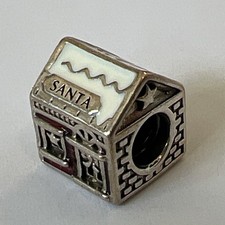 Pandora Argento Sterling 925 Casa di Babbo Natale Charm Perla Smalto Rosso Bianco