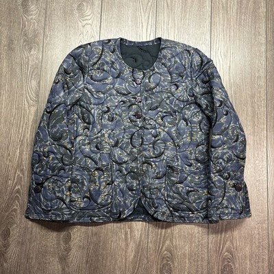 Vintage Emanuel Ungaro Parallele Paris Blue Black Gold Swirl Quilted Jacket Med