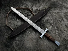 CUSTOM HANDMADE DAMASCUS STEEL COMBAT VIKING SWORD DOUBLE EDGE SWORD WITH SHEATH