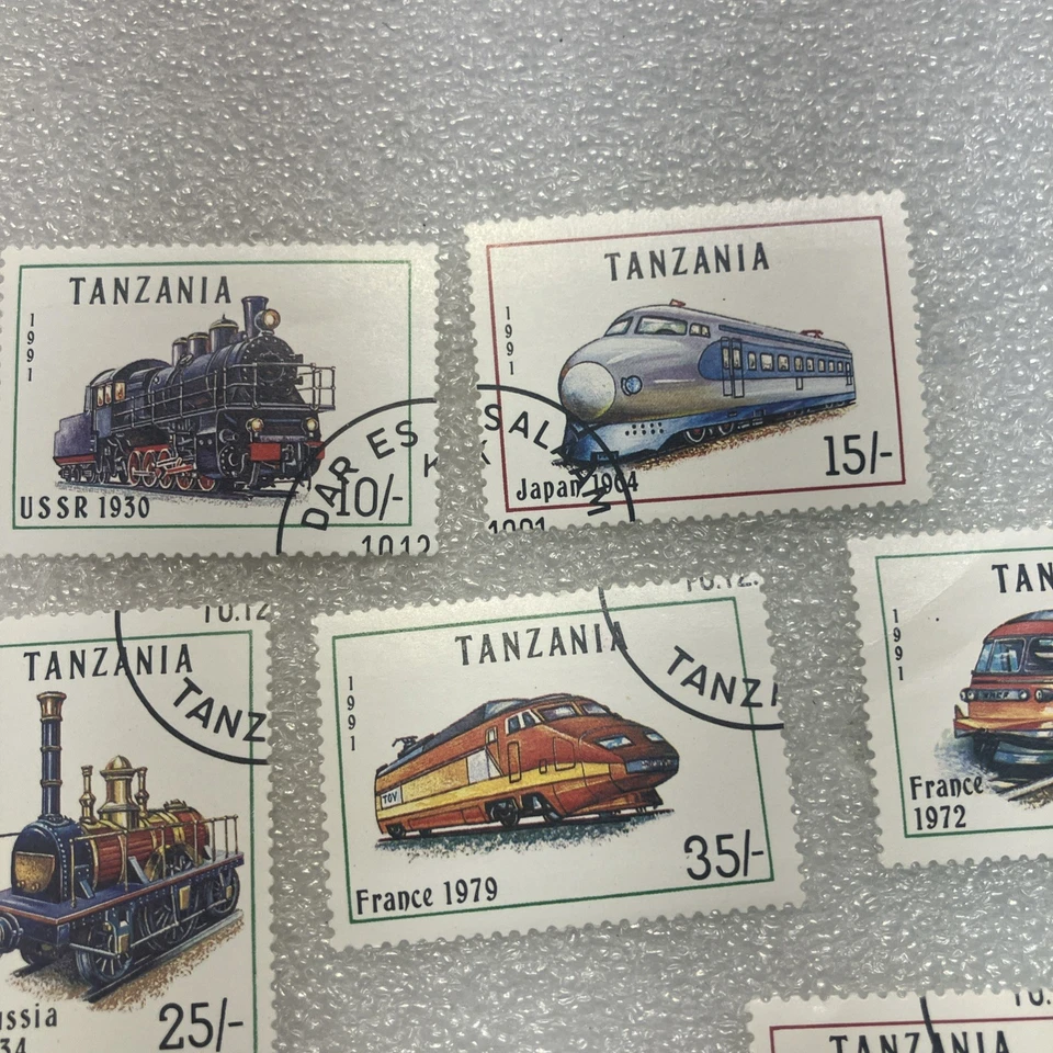 7 USED Tanzania 1991 Locomotives of the World Stamps, Sc. # 800-06. $1 Ships. - Image 4 of 4