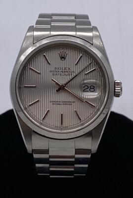 ROLEX DATEJUST 16200 SILVER TAPESTRY 36mm STAINLESS STEEL