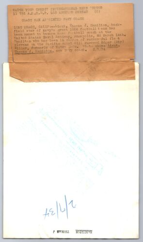 C.1934 TOM HAMILTON USN ACADEMY WW2 AVIATOR PITT COACH FOOTBALL Press Photo S1F7 - Picture 2 of 3