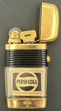 Vintage Pepsi Cola Scripto Vu-Lighter Cigarette Lighter Goldtone USA Advertising