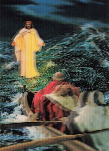Gesù che cammina sull'acqua 3D Toppan religione cristiana cartolina d'epoca - Foto 1 di 2