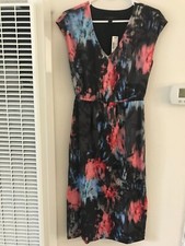 J Crew Gray Multicolor Floral Splash V-Neck Side Slits Drapey Midi Dress Size 0