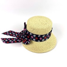 Disney Straw Sun Bucket Hat Minnie Mouse Bow Polka Dots say Minnie Mouse OSFM