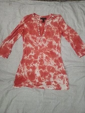 INC International Concepts Womens Size S Coral Tie-dye Jeweled Long Sleeve N9#17