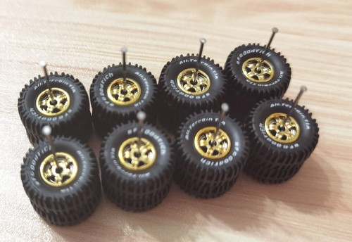 Hot Wheels Hummer Axle Euro 5 Gold Rims 4x4 Big Rubber Tires Lot Of 4 - Picture 6 of 6