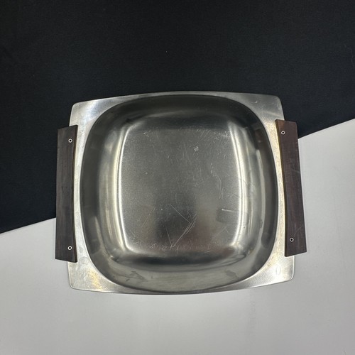 MCM Square Danish Modern Stainless Set Of (2) 8 1/2” Serving Teak Handle Denmark - Picture 13 of 18