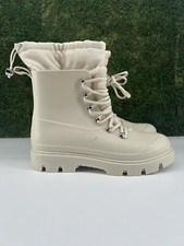 Size 9 Women-MARC FISHER LTD Freely Waterproof Lace-Up Lug Sole Boot Ivory Color