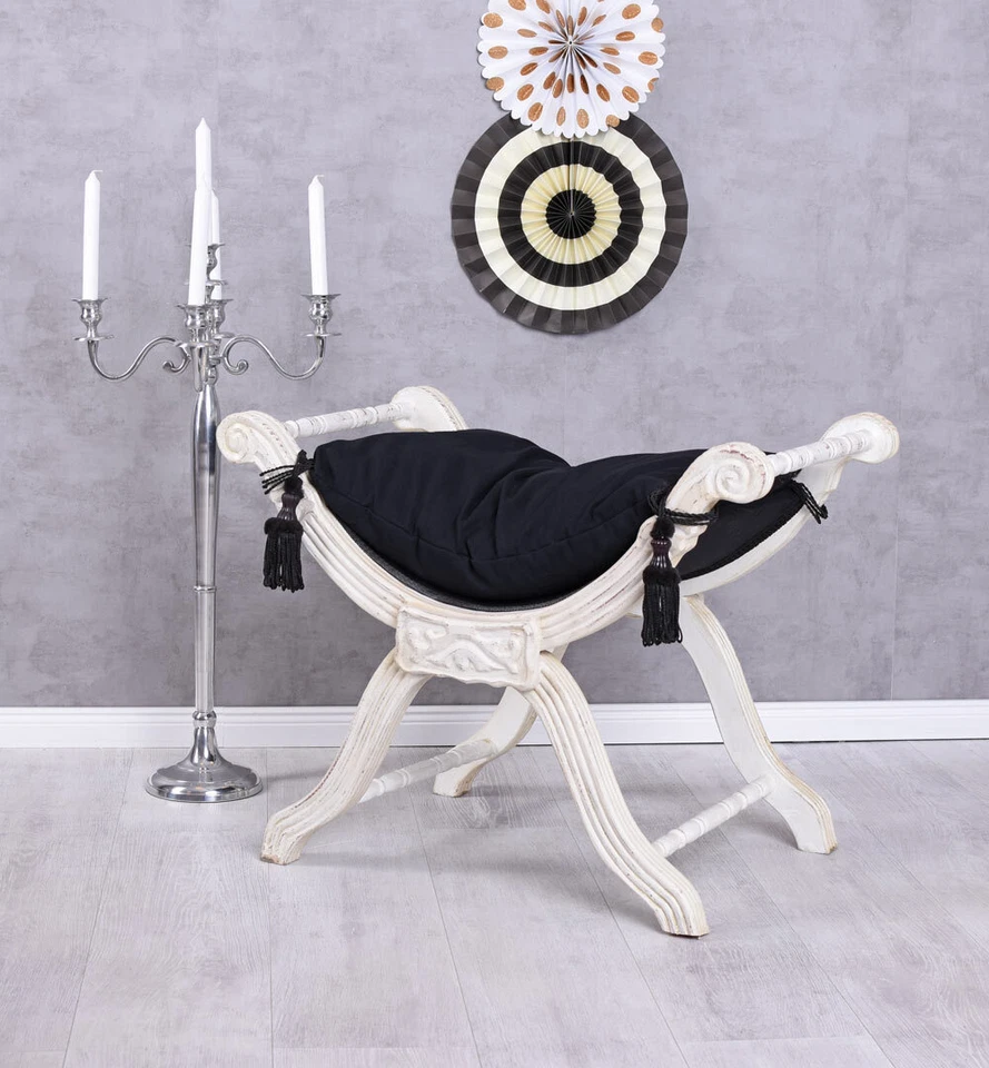 Sitzgondel Barock Hocker Shabby Chic Sitzbank Polsterbank Schwarz Weiss Schemel - Bild 3 von 4