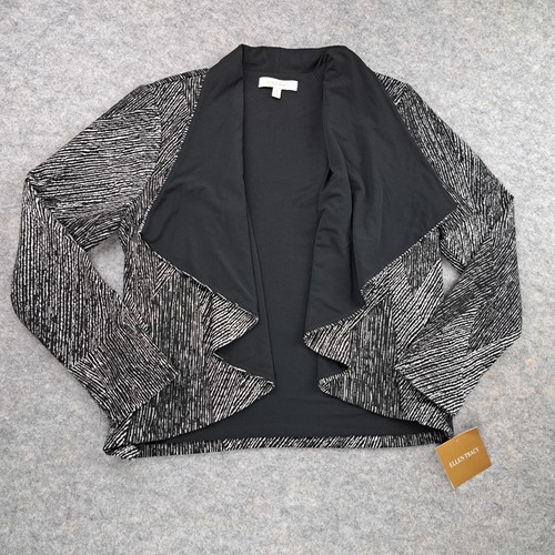 Ellen Tracy Blazer Skirt Set Womens Size 12 Large Black Career Knit Waterfall - Picture 11 of 22