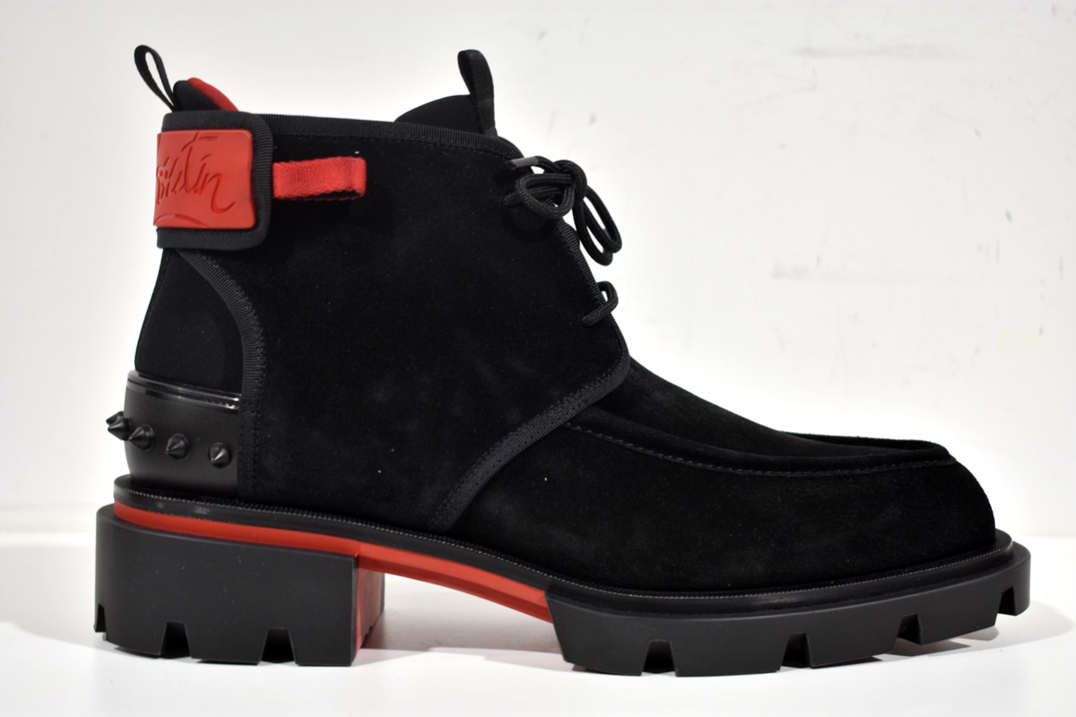 Christian Louboutin Men’s Black Leather Lace-Up Combat Boots with Ribbed Collar Christian Louboutin Trott Dune Lugged Leather Combat Boots  main image 3