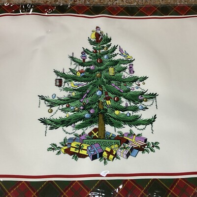 Spode Tovaglia Natalizia Tartan Rossa Con Alberi - 152x259 Cm, Poliestere