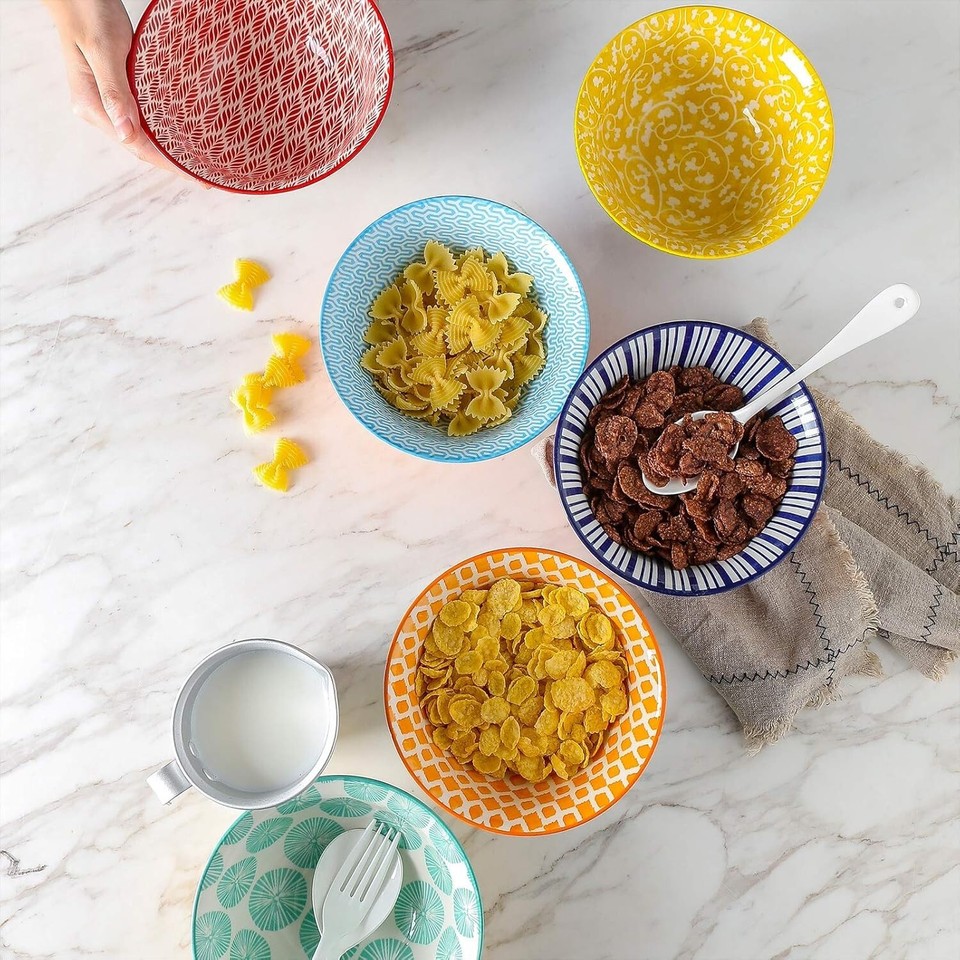 20oz Porcelain Soup Bowls 6" Cereal Pasta Bowls Set of 6 (ASSORTED